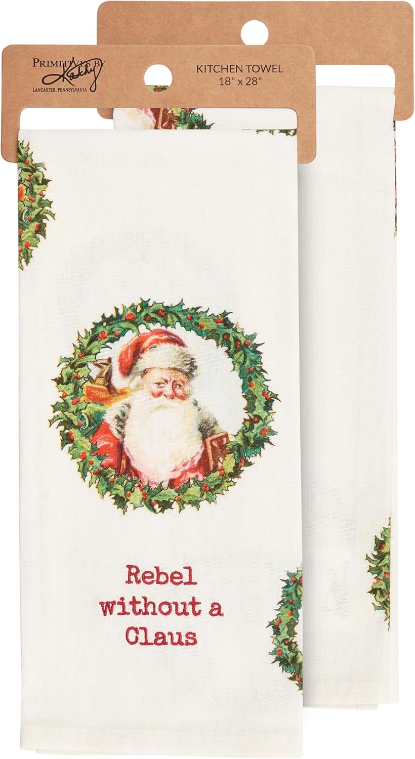 Primitives by Kathy Rebel Without A Claus Kitchen Towel
