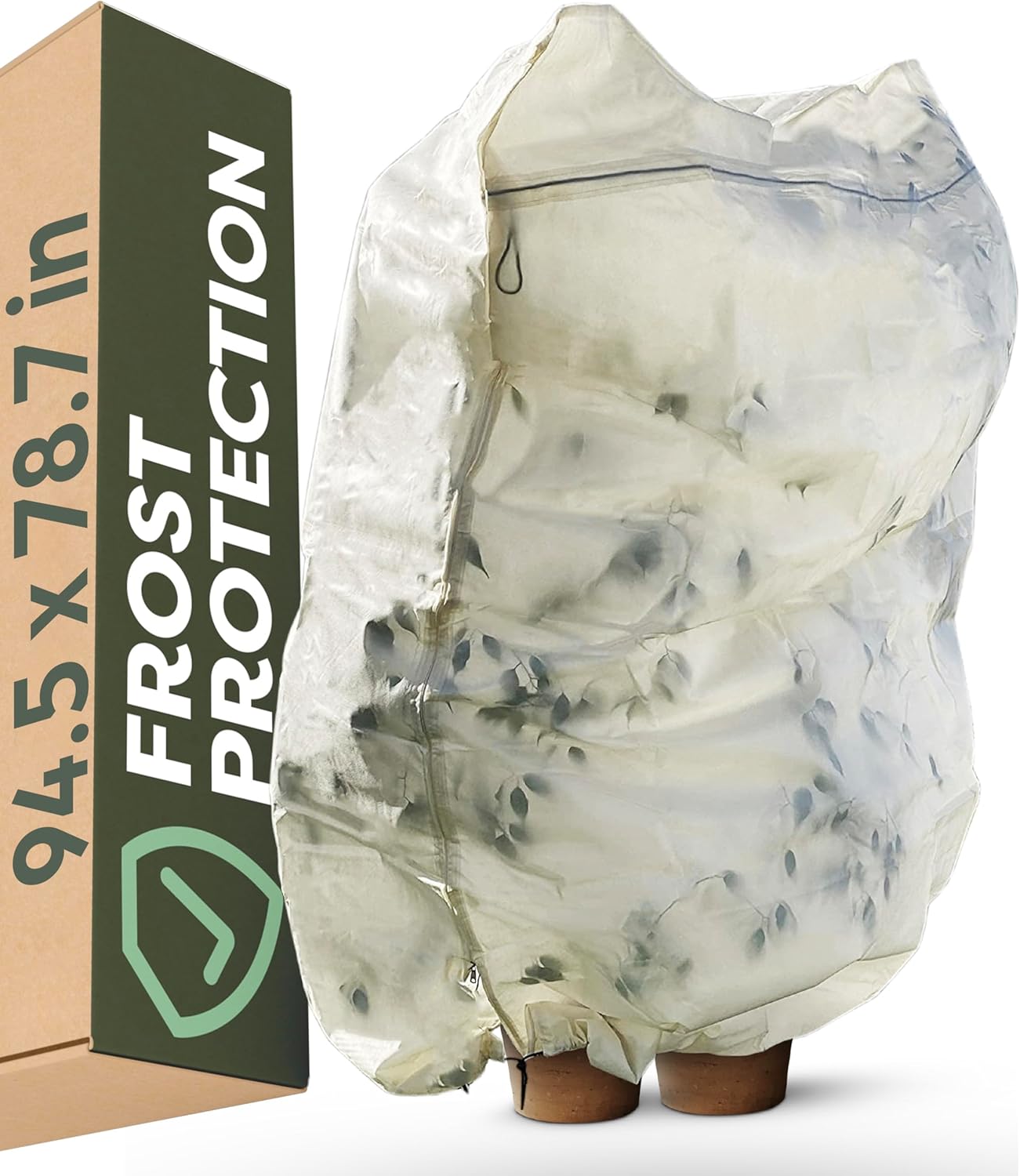 Plant Covers Freeze Protection 79″x95″ - Extra Large - Winter Blanket with Drawstring & Zipper - Thickened Frost Cloth for Outdoor Plants, Trees & Shrubs