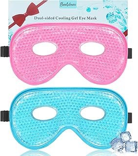 BeeVines Eye Ice Mask, 2 Pack XL Jumbo Size Cooling Freezer Gel Eye Masks for Puffy Eyes Face, Frozen Cold & Warm Compress, Ice Pack for Post Eye Surgery, Puffiness & Allergies Treatment (Blue & Pink)