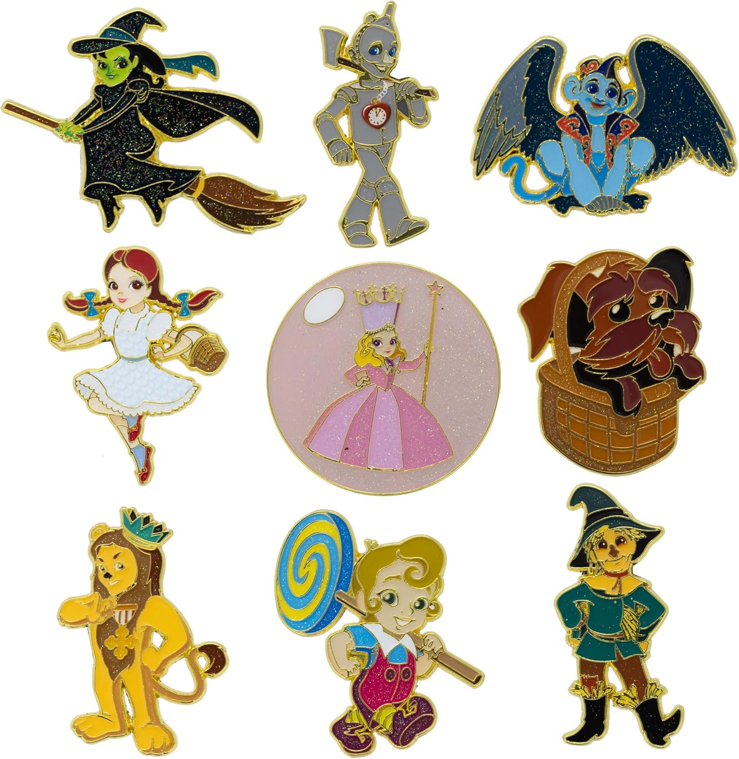 The Wizard of Oz Mystery Enamel Pin Blind Box Series, Dorothy, Toto, Scarecrow, Tin Man, Cowardly Lion, Wicked Witch, Flying Monkey, Glinda, or a Munchkin