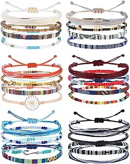 LOLIAS 24 Pieces Waterproof String Bracelets for Women Surfer Wave Boho Bracelet Adjustable Handmade Friendship Bracelet String Ocean Beach Boho Bracelets Anklets for Women