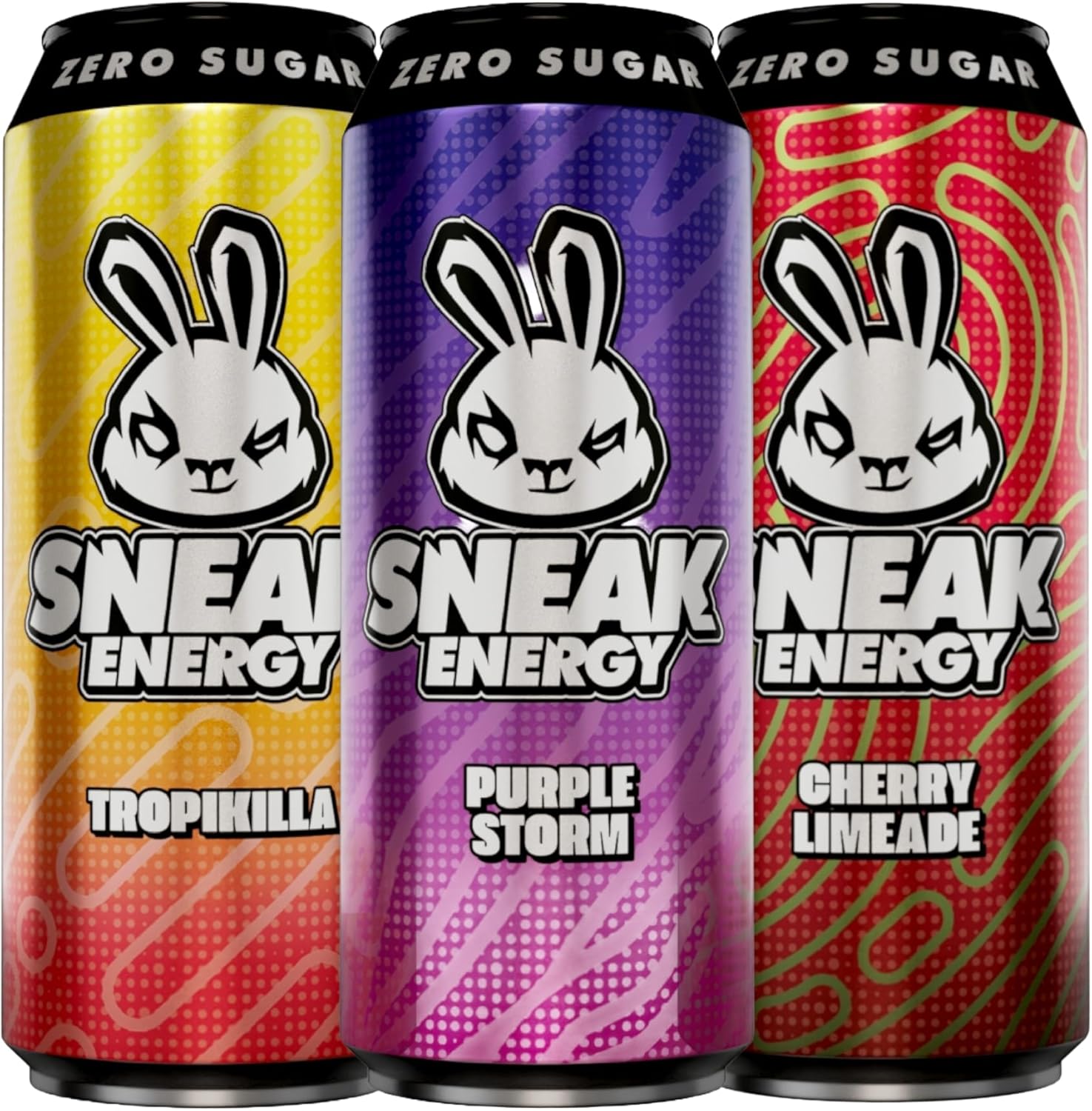 SNEAK Energy Drink Cans | Cherry Limeade, Purple Storm & Tropikilla with Brainberry | No Sugar. No Junk. Just Natural Caffeine, Focus-Boosting Nootropics in a Can | 500ml x 12