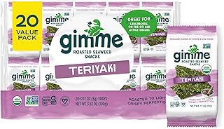 Gimme Seaweed - Teriyaki - 20 Count - Organic Roasted Seaweed Sheets - Keto, Vegan, Gluten Free - Great Source of Iodine & Omega 3’s - Healthy On-The-Go Snack for Kids & Adults