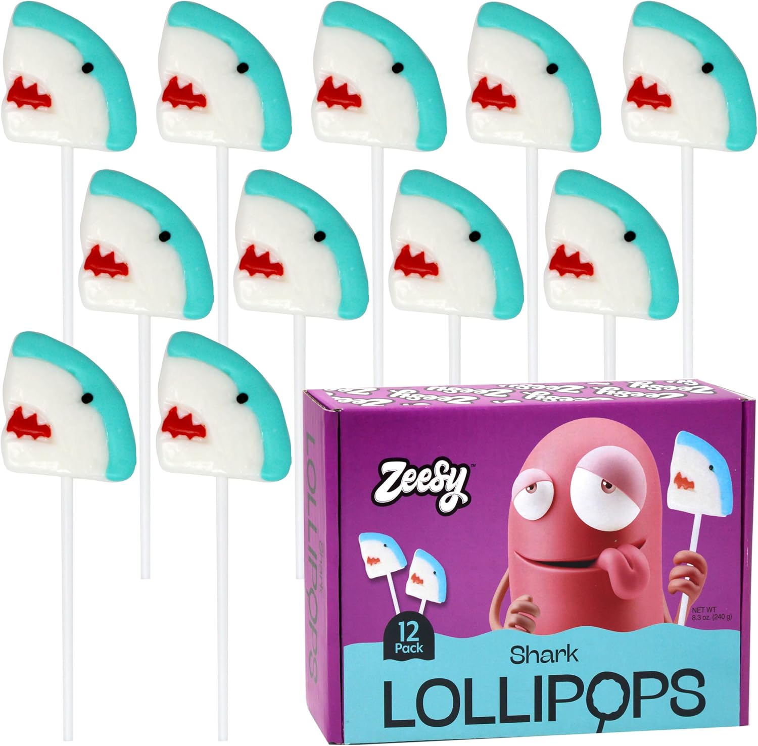 Shark Lollipops Individually Wrapped - 12 Shark Candy Suckers for Shark Party Favors, Under The Sea Party Favors, Shark Birthday, Ocean Party Favors, Fish Party Favors