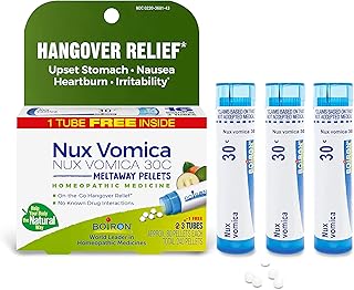 Boiron Nux Vomica 30C Homeopathic Medicine for Hangover Relief, Upset Stomach, Nausea, and Overindulgence of Food or Drink - 3 Count (240 Pellets)