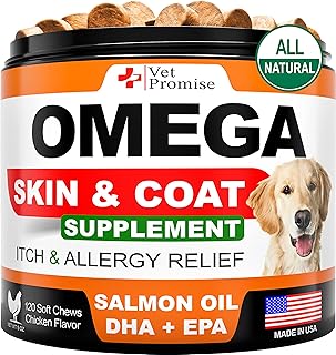 Omega 3 for Dogs - Dog Skin and Coat Supplement - Fish Oil for Dogs Chews - Allergy and Dog Itch Relief - Dog Anti Shedding Supplement - Dog Dry Skin Treatment - Salmon Oil - Made in USA - 120 Treats