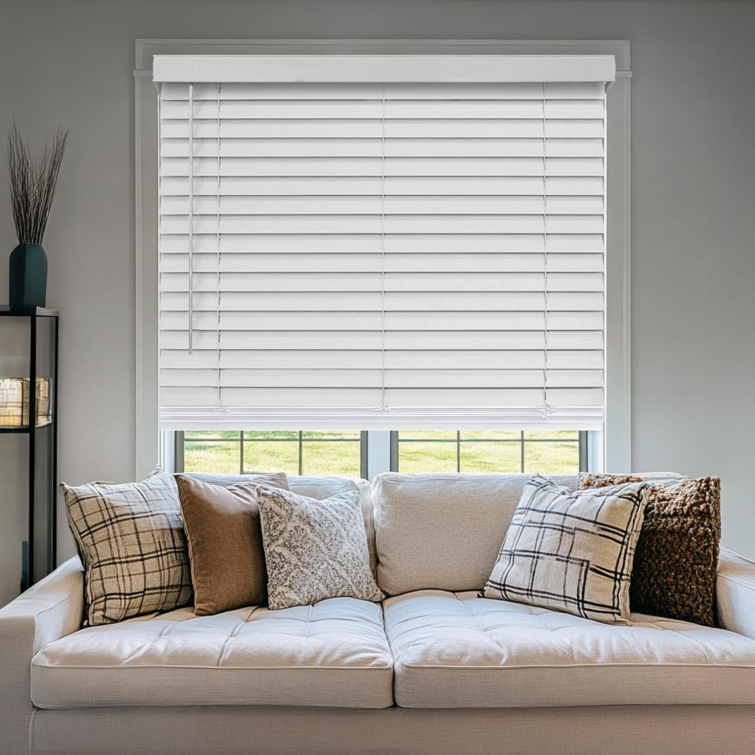 CHICOLOGY Faux Wood Blinds - Wooden Window Shades, 27"W x 36"H, Basic White