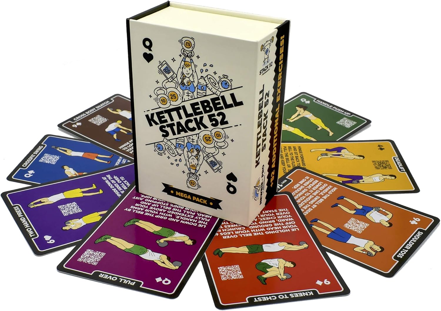 Kettlebell Exercise Cards. Workout Playing Card Game. Video Instructions Included. Learn Kettle Bell Moves and Conditioning Drills. Home Fitness Training Program. (2019 Mega Pack)