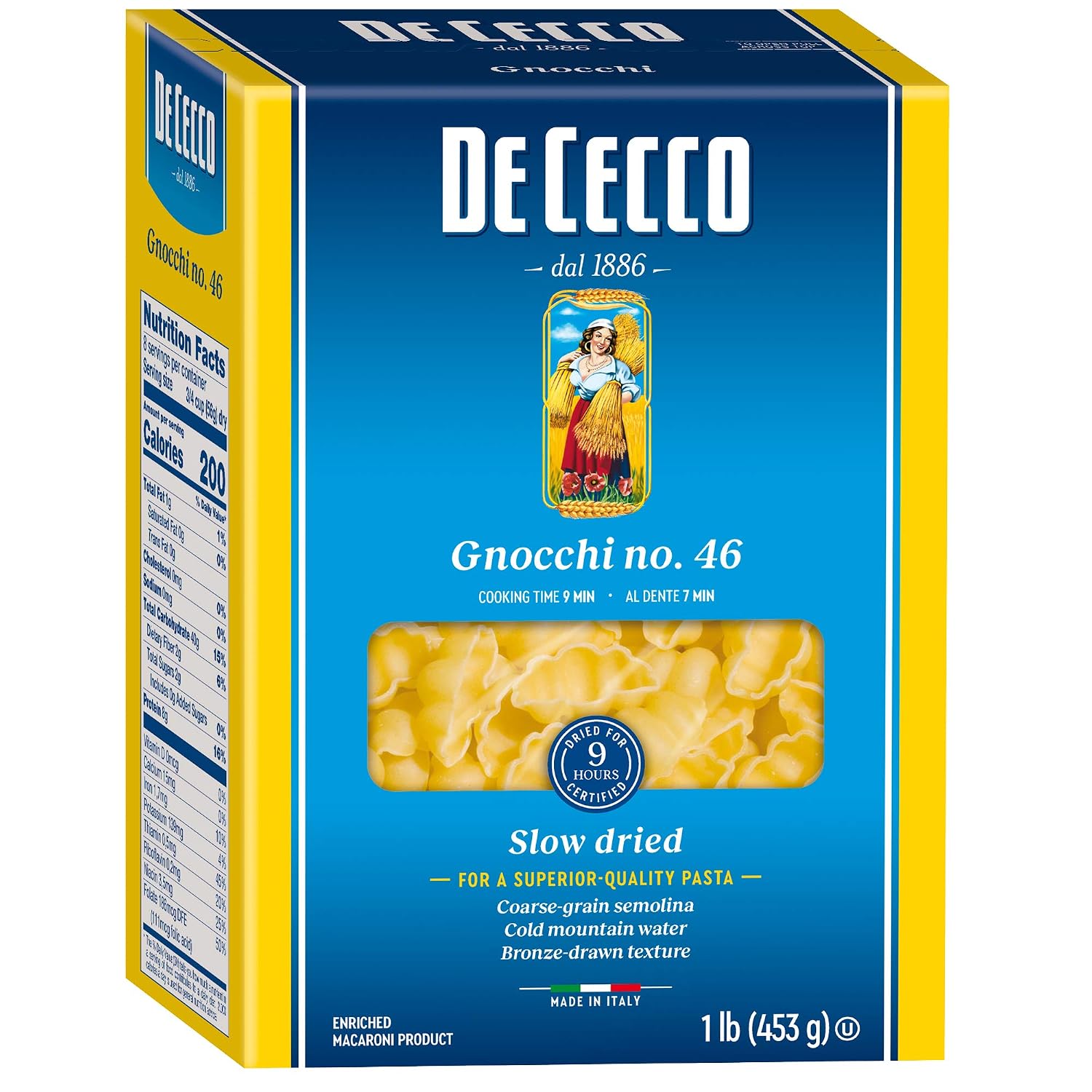 De Cecco Pasta, Gnocchi No.46, 1 Pound (Pack of 12) - Made in Italy, High in Protein & Iron, Bronze die
