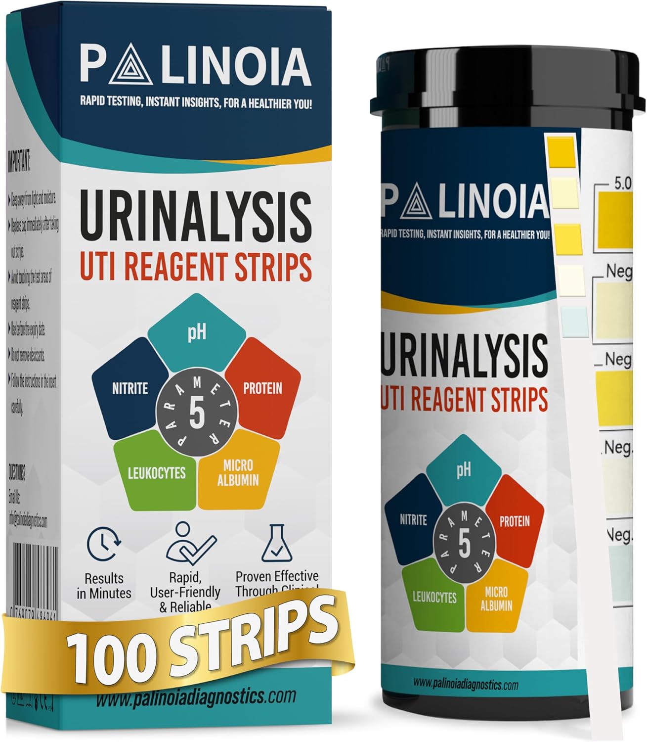 URS 5-in-1 Urine Test Strips 5 Parameters Testing UTI, Urinary Tract Infection, Urinalysis for pH, Protein (UTI Severity), Nitrite, and Leukocytes, for Women's Bladder, 100 CT