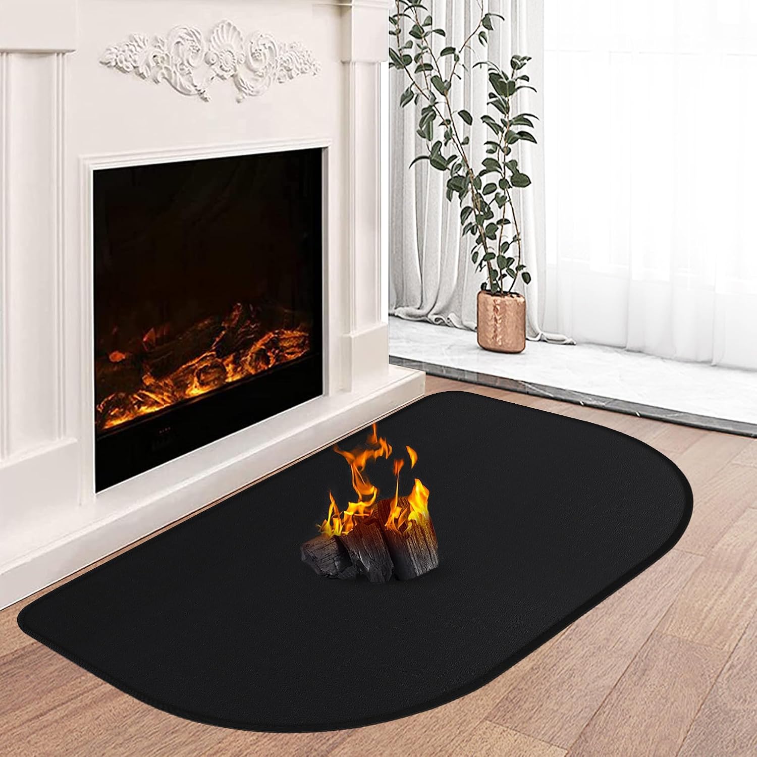 Hearth Rugs for Fireplaces Fire Resistant, 80x50x0.1cm Fireproof Fireplace Mat, Hearth Pads for Wood Stove Fireplace Indoor Outdoor, Fireplace Rug Protects Floors Carpets from Sparks Embers, Black