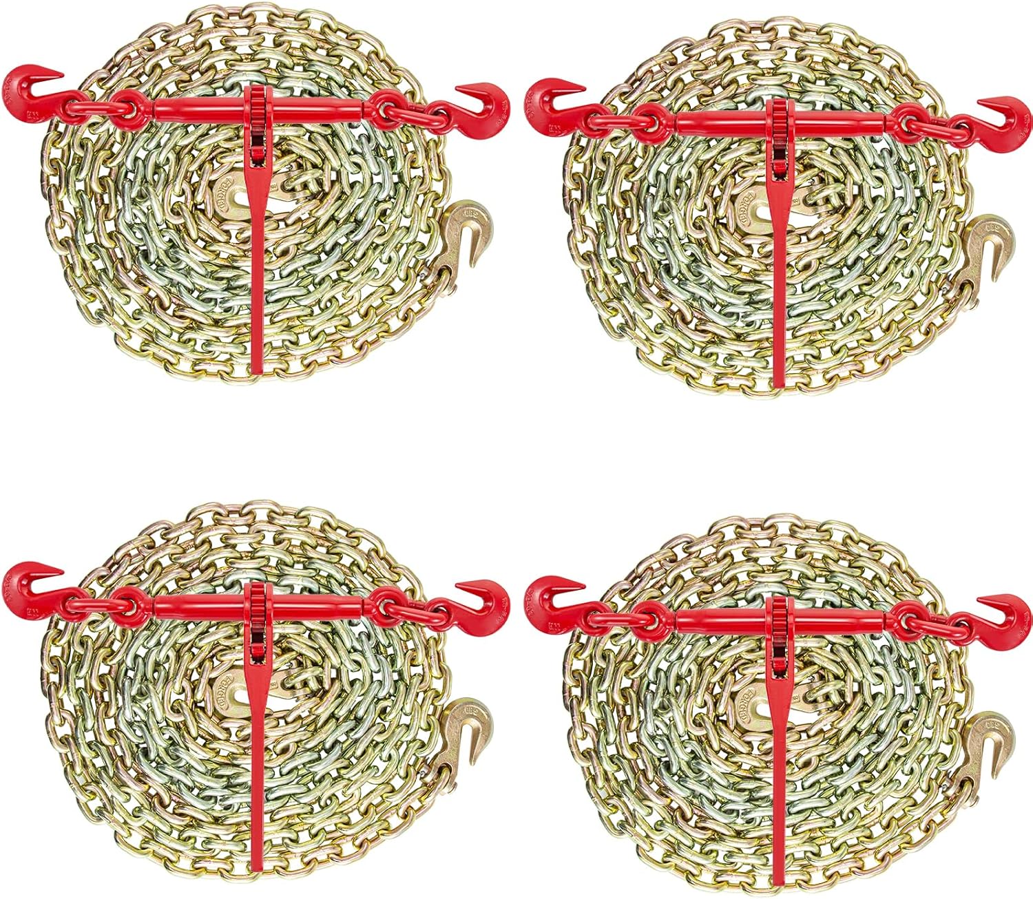 VEVOR Chain and Binder Kit 3/8 in-1/2 in, Ratchet Load Binders 9215 lbs Working Strength, Ratchet Binders and Chains, 3/8 in x 10 ft Chains with G70 Hooks, for Truck, Tie Down, Hauling, Towing