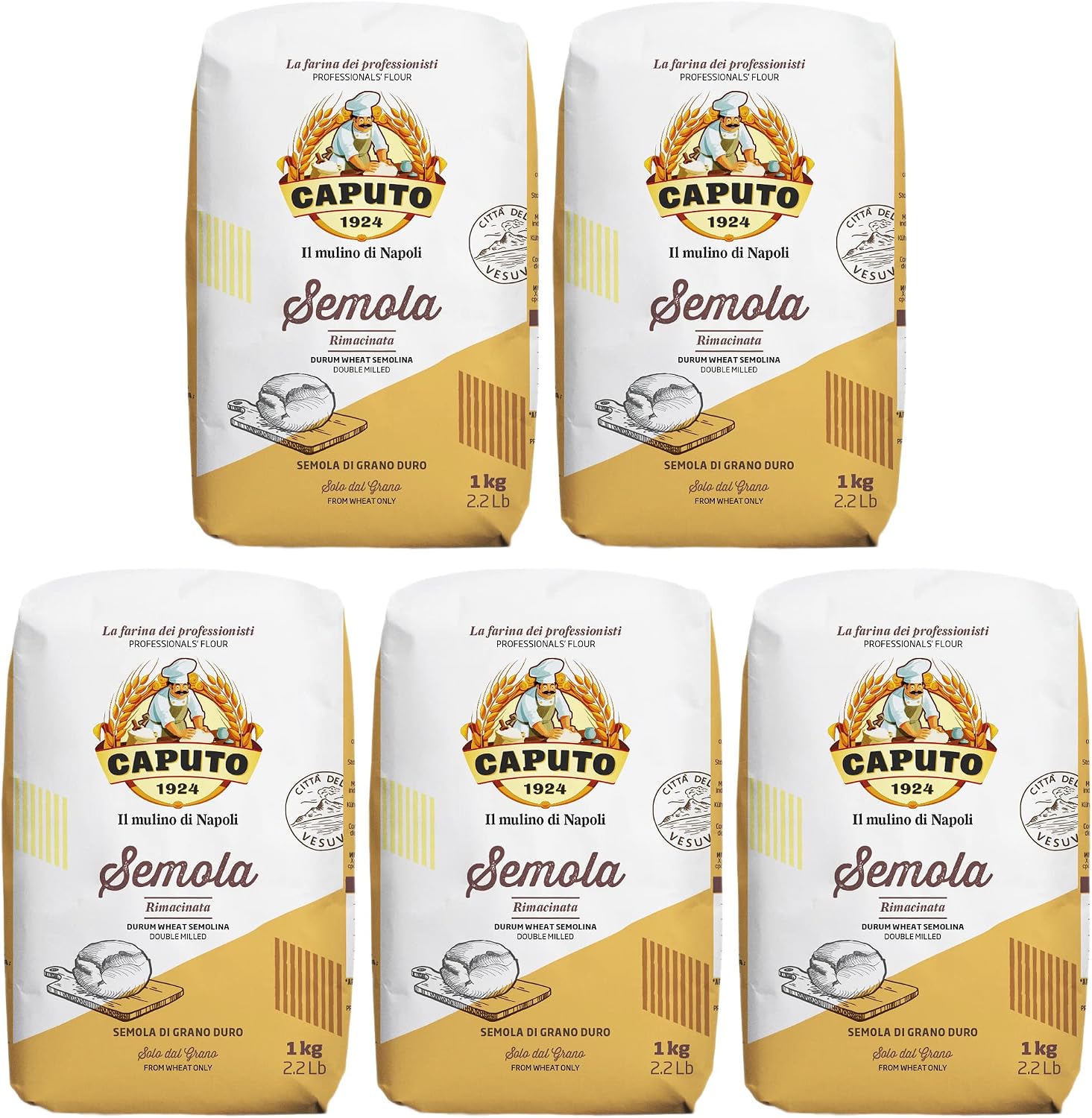 Caputo - Italian Premium Semolina Rimacinata (Double Milled) - 1 kg Pack (5)