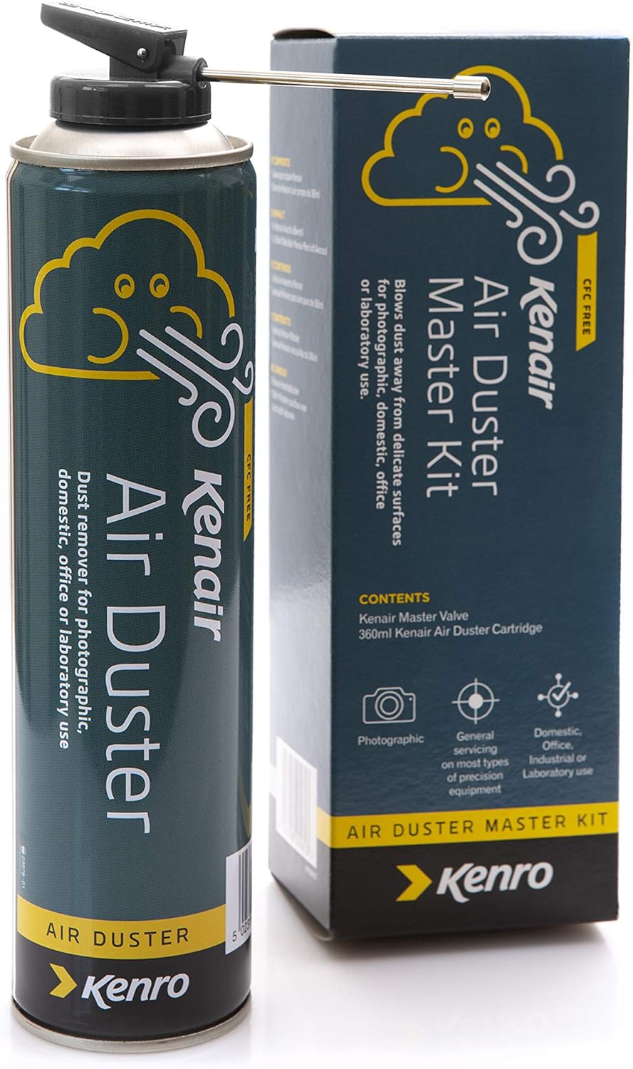 Kenro Kenair Air Duster Master Kit - Camera Cleaning Set Containing Refill Can of Air (360ml) & Actuator Valve, Clean Cameras, Computers & Precision Equipment, Removes Dust and Debris - KENR01