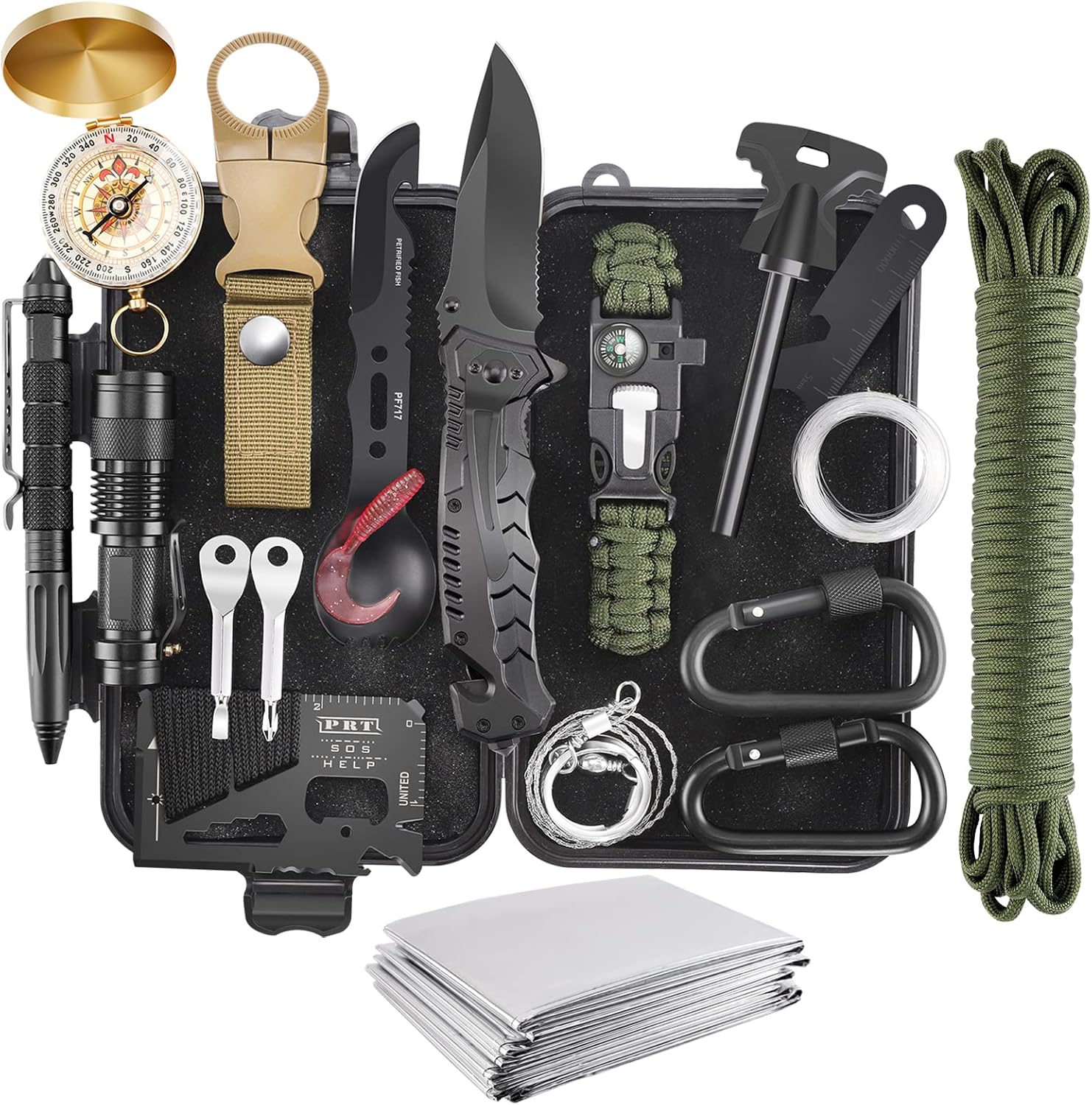 Gifts for Men Christmas Emergency Survival Kit, 22 in 1 Professional Survival Gear Equipment Tools First Aid Supplies for SOS Emergency Tactical Hiking Hunting Disaster Camping Adventure