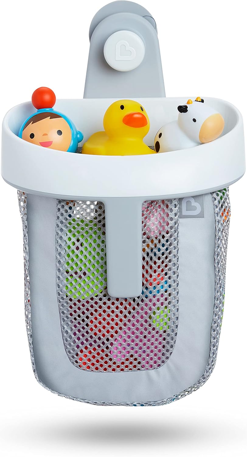 Munchkin Super Scoop Baby Bath Toy Storage Basket & Net | Removable Wall Hanging Bath Tidy | Baby Bath Caddy & Bath Organiser Rack | Shower Bath Toy Holder | Bathroom Toy Net with Suction Cup & Handle