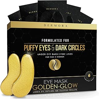 DERMORA Golden Glow Under Eye Patches (20 Pairs Eye Gels) - Rejuvenating Treatment for Dark Circles, Puffy Eyes, Refreshing, Revitalizing, Travel, Wrinkles