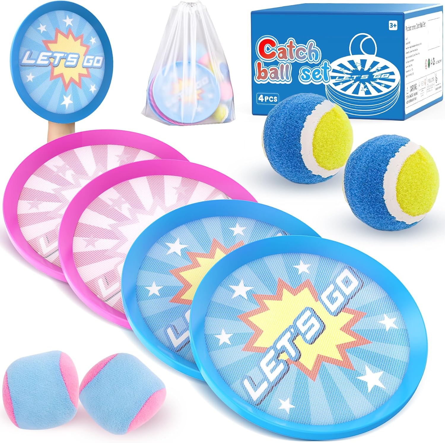 4Pcs Catch Ball Game for Kids, Outdoor Toys for Age 3-7, Beach Toy for Ages 8-13, Ball Sports Toys for Kids and Adults Family School Outdoor Games for 3-5 6-9 10+ Year Old Boys Girls