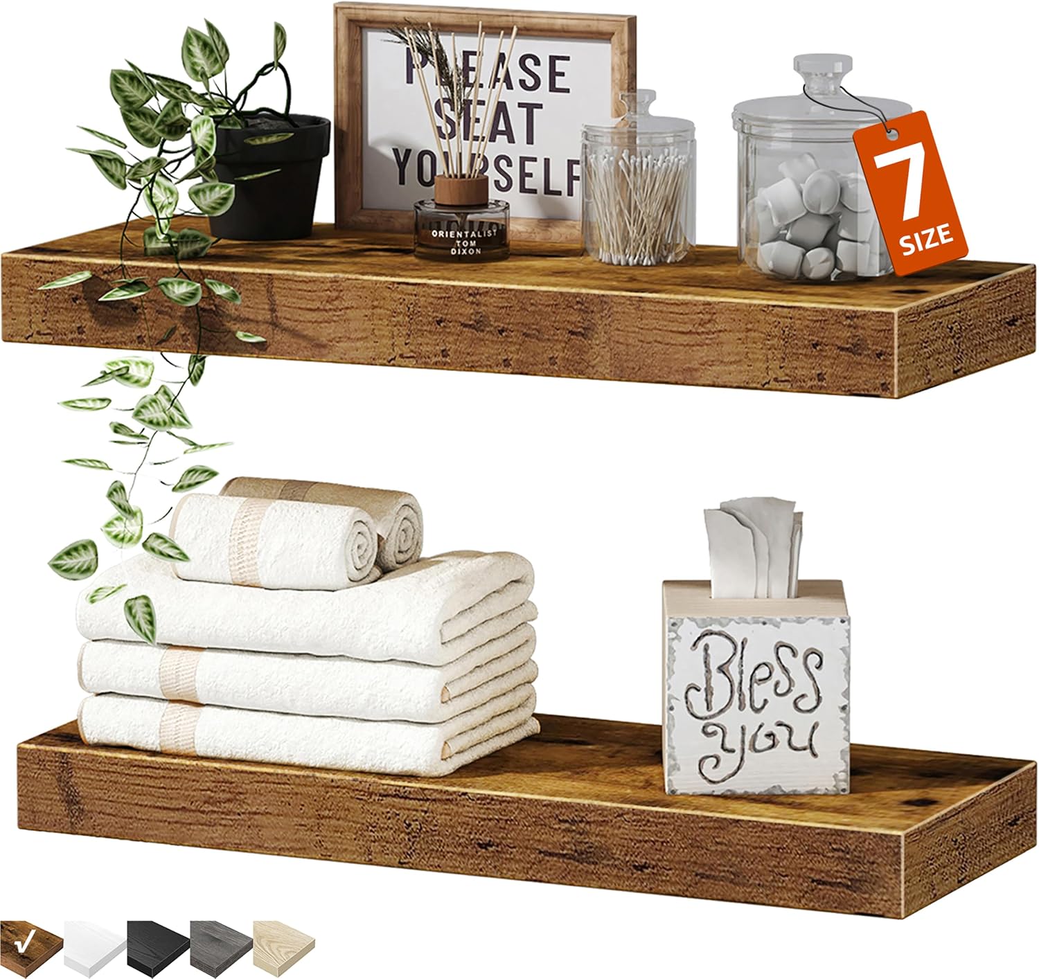 QEEIG Bathroom Floating Shelves for Wall (Brown, Set of 2, 15.7")