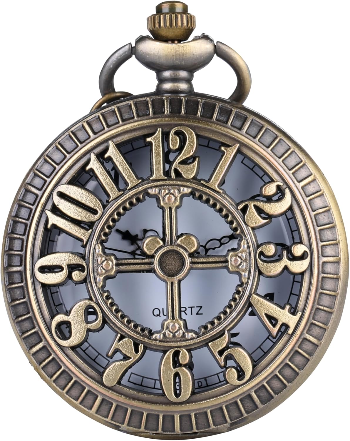 I-MART Retro Antique Bronze Pocket Watch with 31" Lobster Clasp Necklace Chain, Classic Quartz Clock Necklace, Vintage Steampunk Pocket Watch with Chain for Men and Women