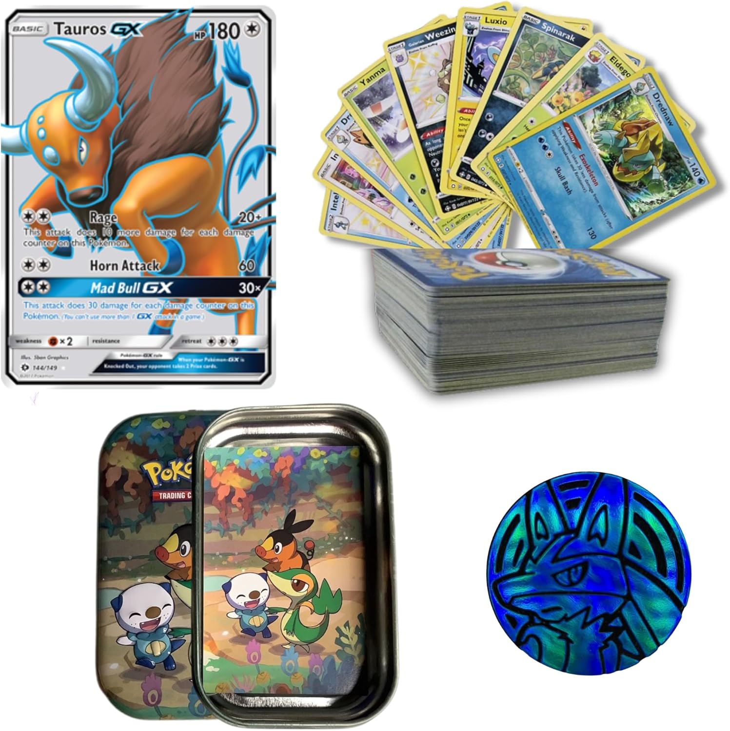 Ultimate Mini Tin Bundle - Includes 50 Assorted Trading Cards, 1 Ultra Rare Shiny Card and Collector's Coin - Ideal for Pokemon Card Tins, Storage, Display and Perfect for Pokemon TCG Fans!