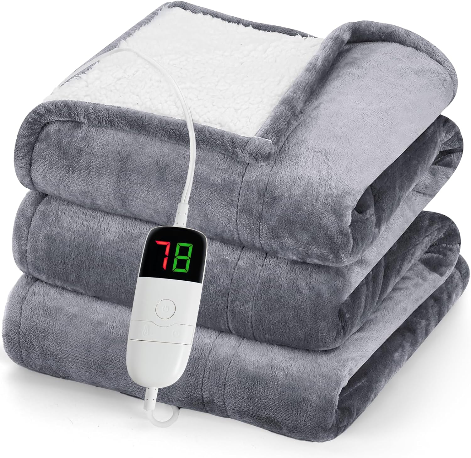 greenoak Heated Blanket Electric Throw 50"X60", Heating Blanket with 10 Heat Levels 1/2/4/6/8 Hours Auto-Off Overheat Protection, Flannel Sherpa Soft Warm Heater, ETL Certified Misty Grey