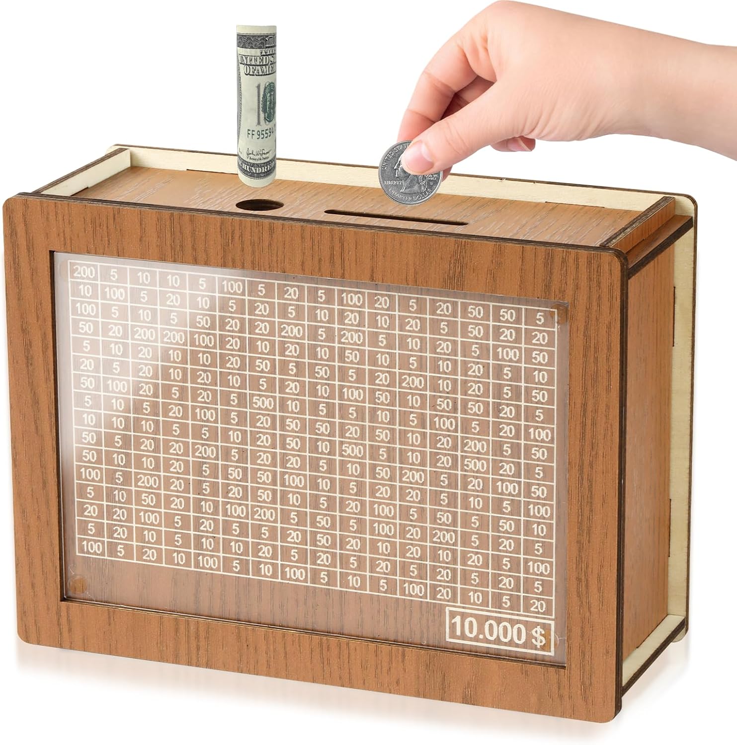10000 Savings Challenge Box, Money Saver Box 10k Smash, Wooden Digital Save Piggy Bank for Adults Kids, Cash Vault Wooden Savings 10,000 Dollar, Caja De Ahorros, Cashbox Kakeibo