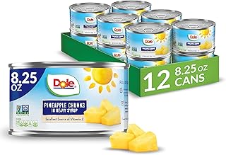 Dole Canned Fruit, Pineapple Chunks in Heavy Syrup, Gluten Free, Pantry Staples, 8.25 Oz, 12 Count, Packaging May Vary