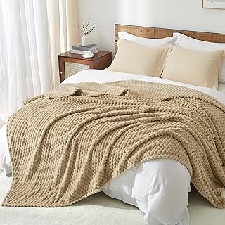 PHF Ultra Soft Flannel Fleece Blanket King Size, Lightweight 3D Jacquard Fleece Blanket, No Shedding, No Pilling, Luxury 340GSM Aesthetic Fluffy Cozy Blanket for Bed Room Decor, 108"x90", Light Khaki