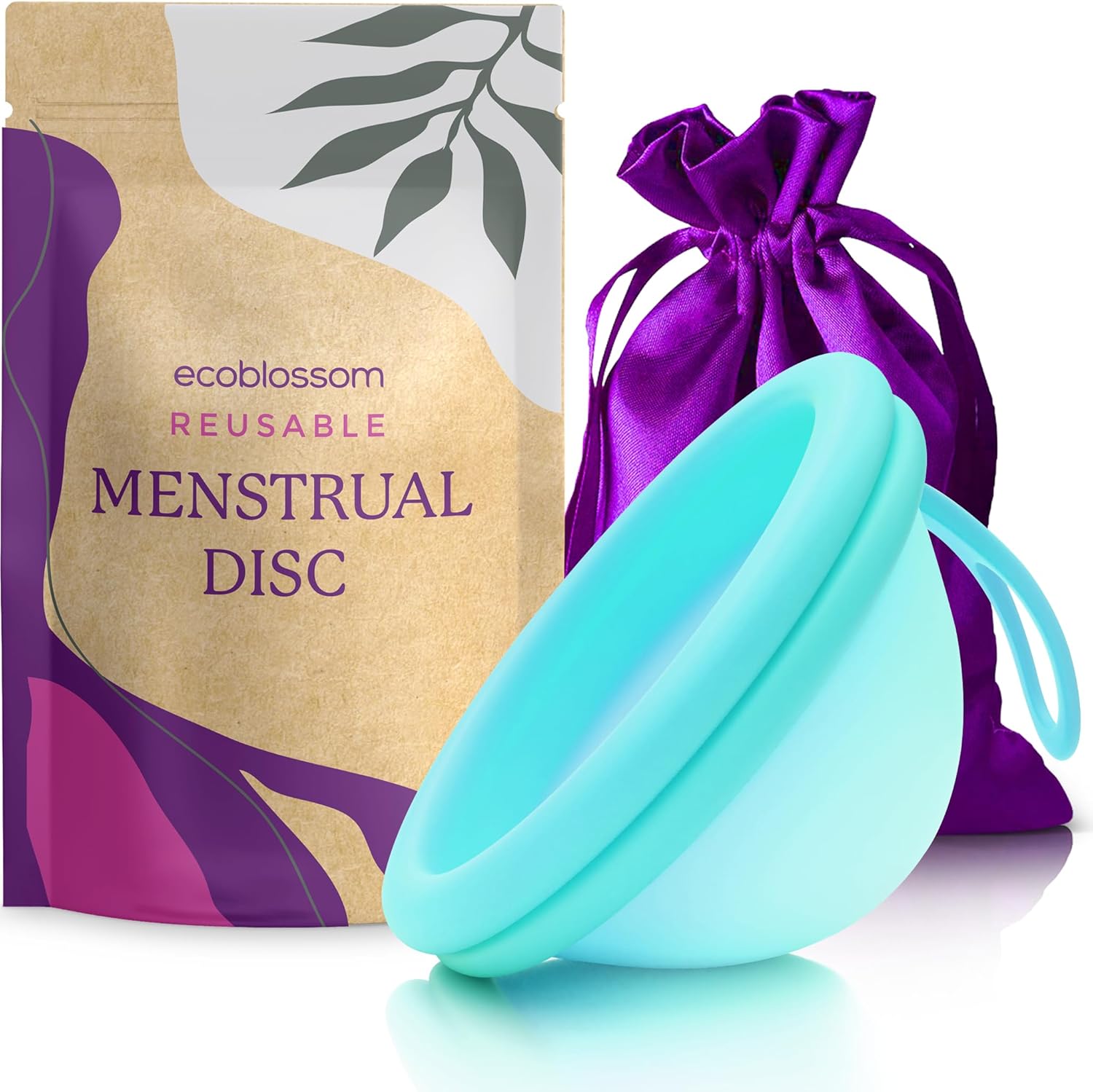 Ecoblossom Reusable Menstrual Disc - Menstrual Cup - Soft Period Disc for Women Designed with Flexible, Medical-Grade Silicone Period Cup (Cyan)