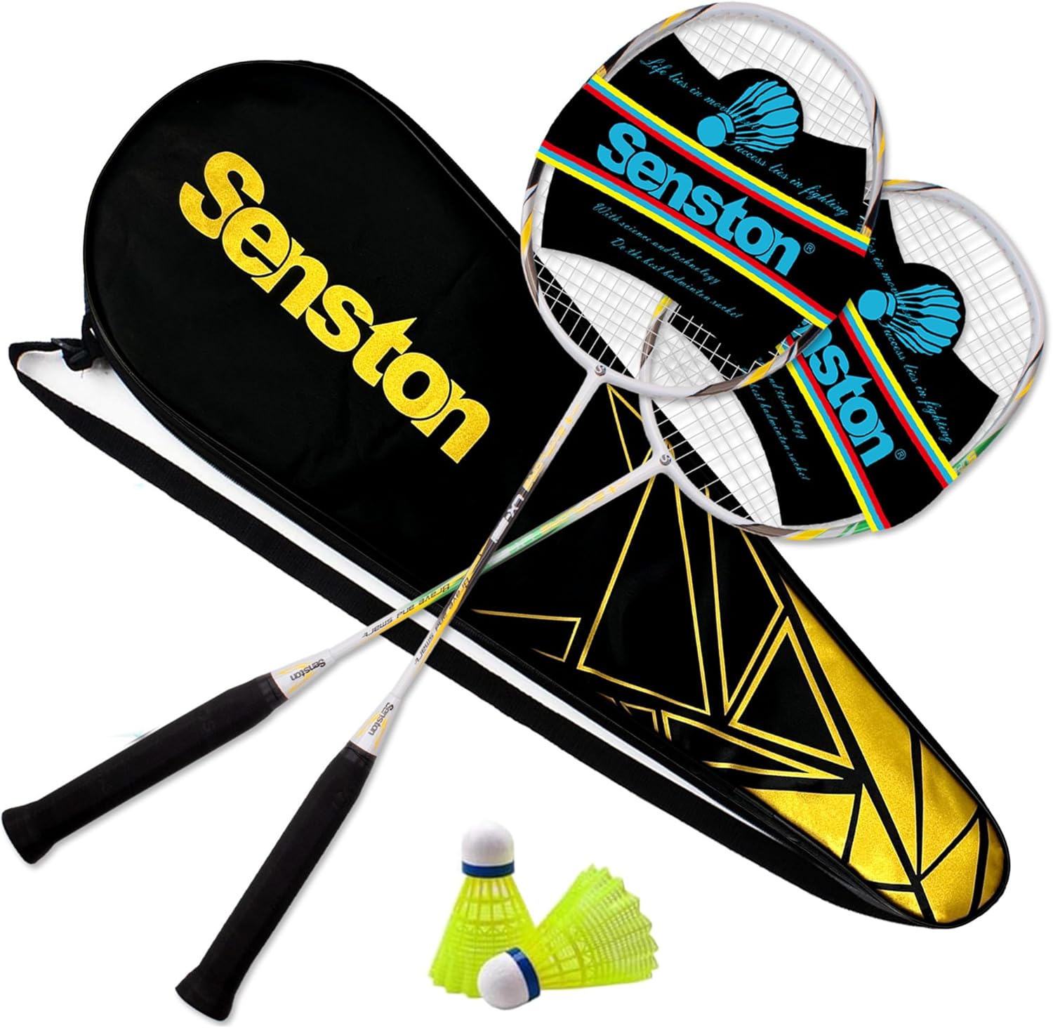 Senston 2 Pieces Badminton Set, lightweight 100% Graphite Shaft Badminton Racket, Various Sets Available, Including Premium Badminton Bag, 2 Badminton shuttlecock