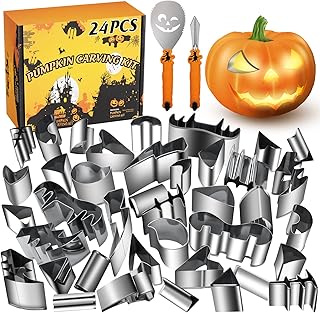 WANNTS Pumpkin Carving Kit Halloween, Safe and Easy Set for Kids, DIY Stainless Steel Tools Halloween Decoration Jack-O-Lanterns, Gift Halloween(24 Pieces)