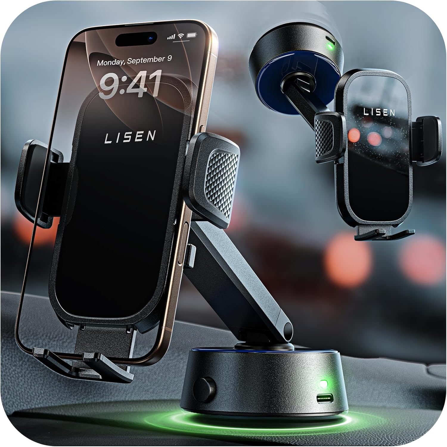 LISEN Car Phone Holder, Full-Self Electronic Suction Cup Phone Holder Mount for Car, [95+LBS Suction & 360° Rotation] Mobile Phone Mount for Galaxy S25 Ultra, iPhone 16 Pro Max, 4.0''-7.6'' Mobile