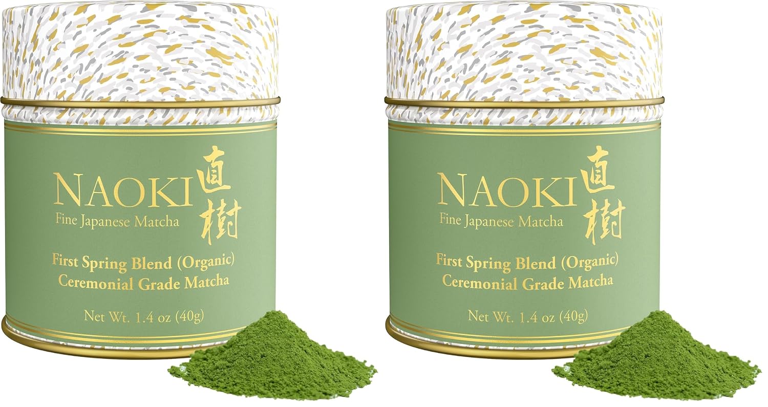 Naoki Matcha Organic Ceremonial First Spring Blend – Authentic Japanese First Harvest Ceremonial Grade Matcha Green Tea Powder from Kagoshima, Japan (40g / 1.4oz) (Pack of 2)