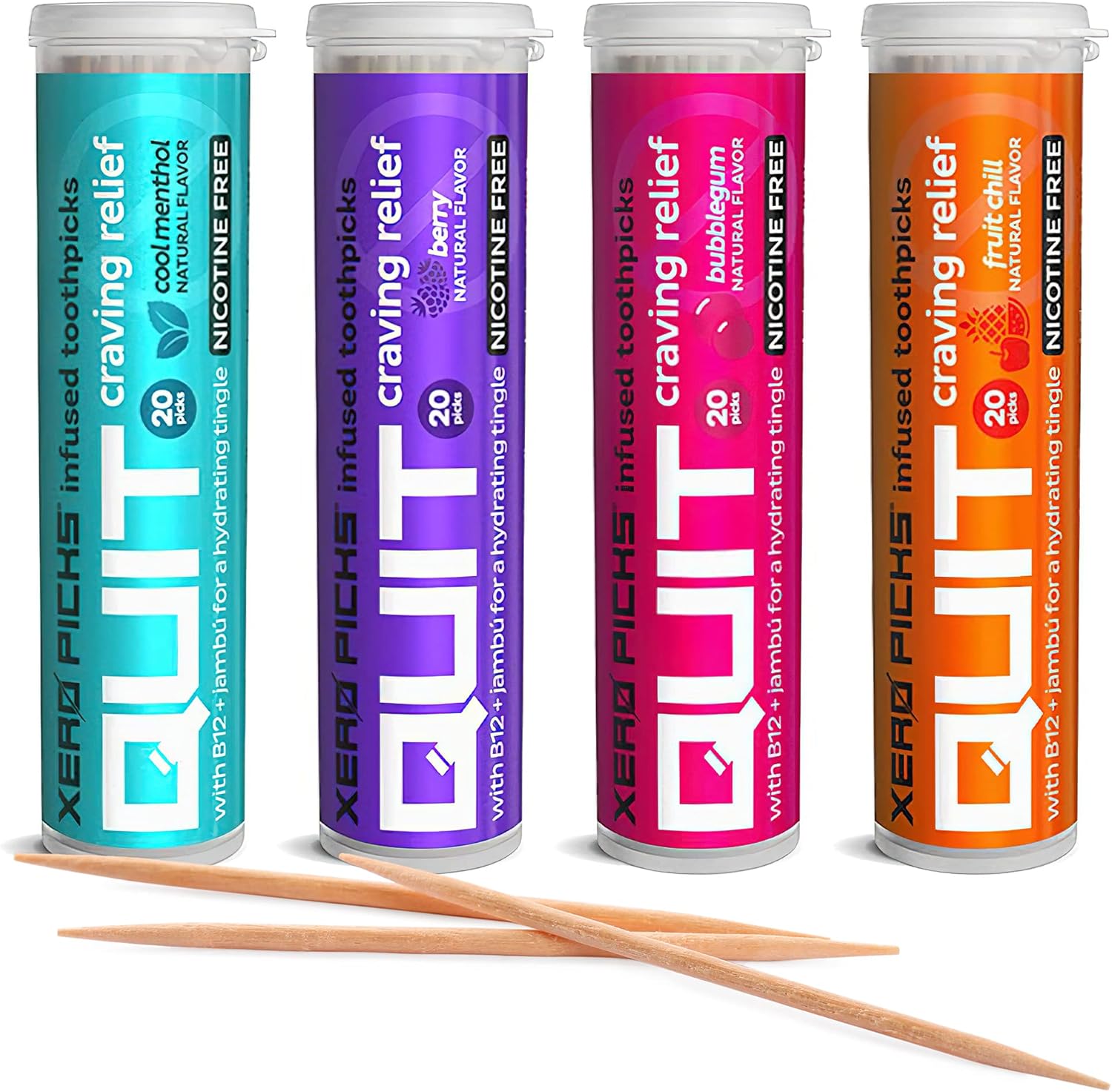 Xero Picks Quit Infused Flavored Toothpicks - Smoking Craving Relief (4 Pack of 20 Picks per, Classic Variety)