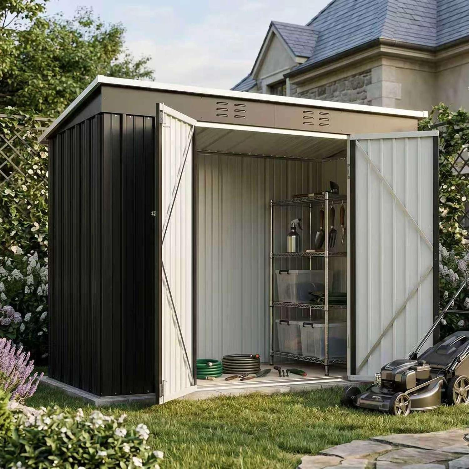BIRCHTREE Garden Shed Metal Pent Roof 4FT X 8FT Outdoor Storage With Free Founda
