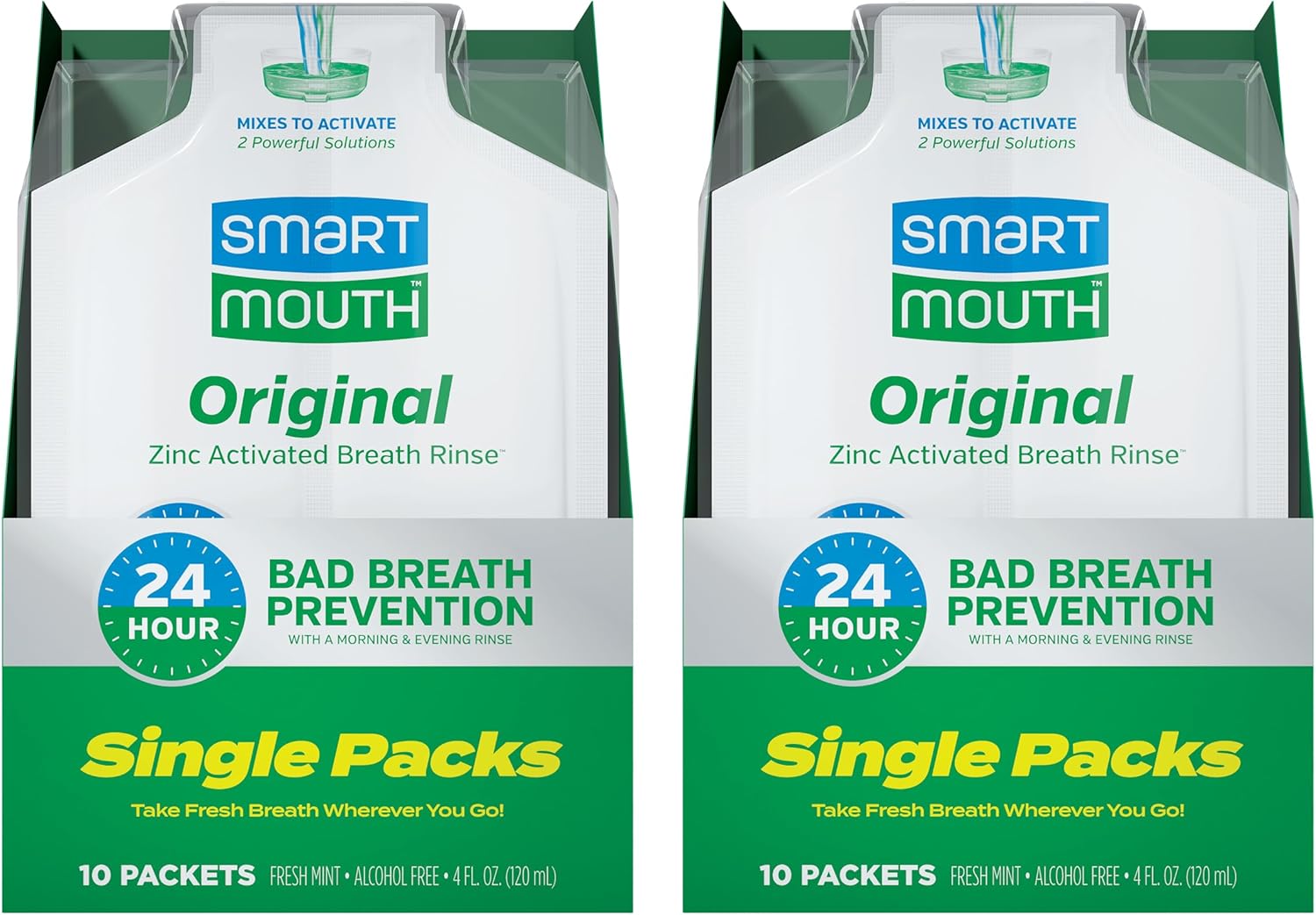 SmartMouth Original Activated Mouthwash Single Packs, Travel Mouthwash, Fresh Mint, 20 Pack