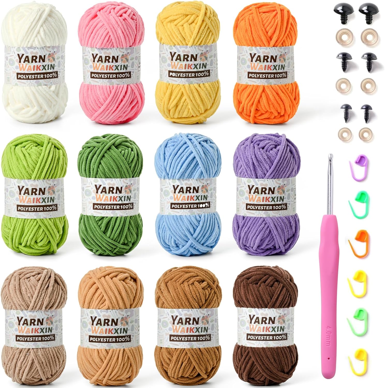 12 Pack Fluffy Chunky Chenille Yarn for Crocheting, Baby Yarn for Crocheting Soft Blanket, 1200g (1574yds) Bulky Yarn Set for Crochet Amigurumi & DIY Crafts B