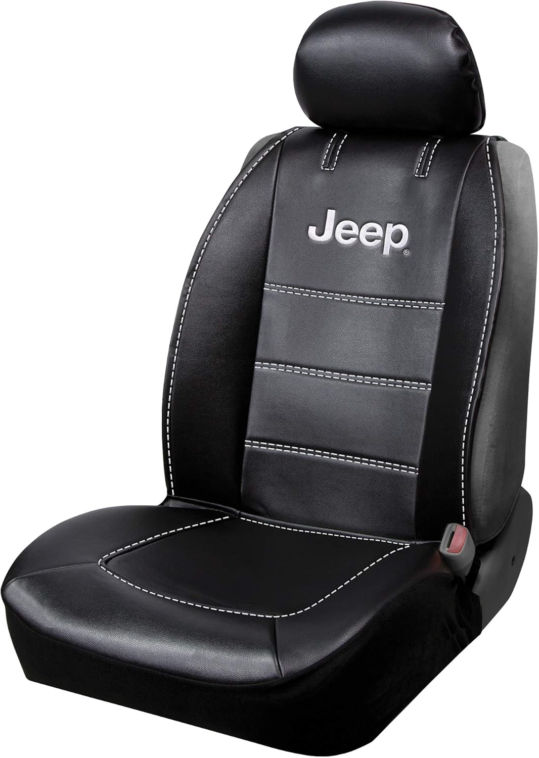 Plasticolor 008631R01 Black Jeep Logo Seat Cover with Embroidered High Contrast Stitching 3-Piece Sideless Style, Single