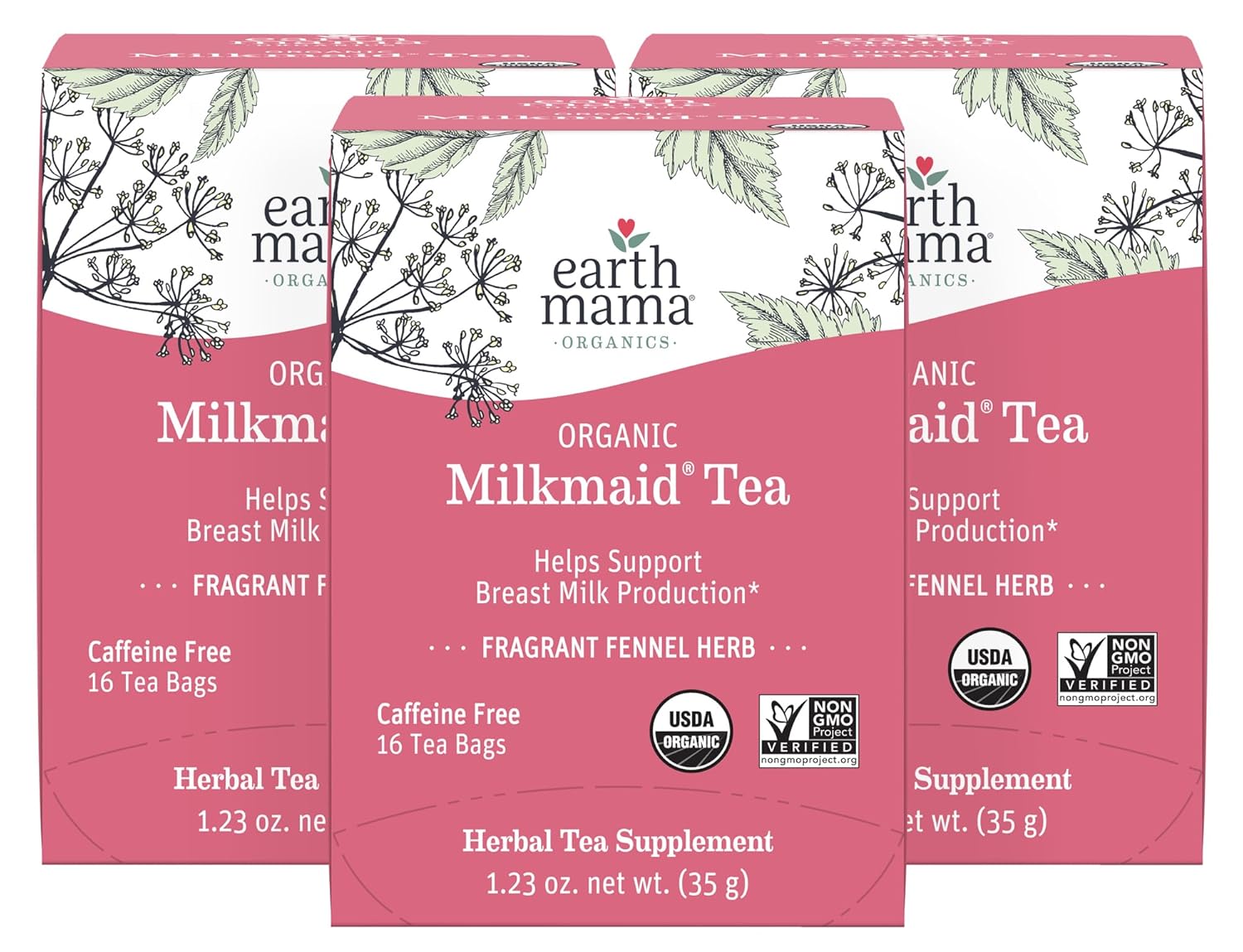 Earth Mama Milkmaid Lactation Tea | 100% Organic, Herbal Breastfeeding Tea Supports Breastfeeding + Breast Milk Supply Production, 16 Teabags Per Box (3-Pack)