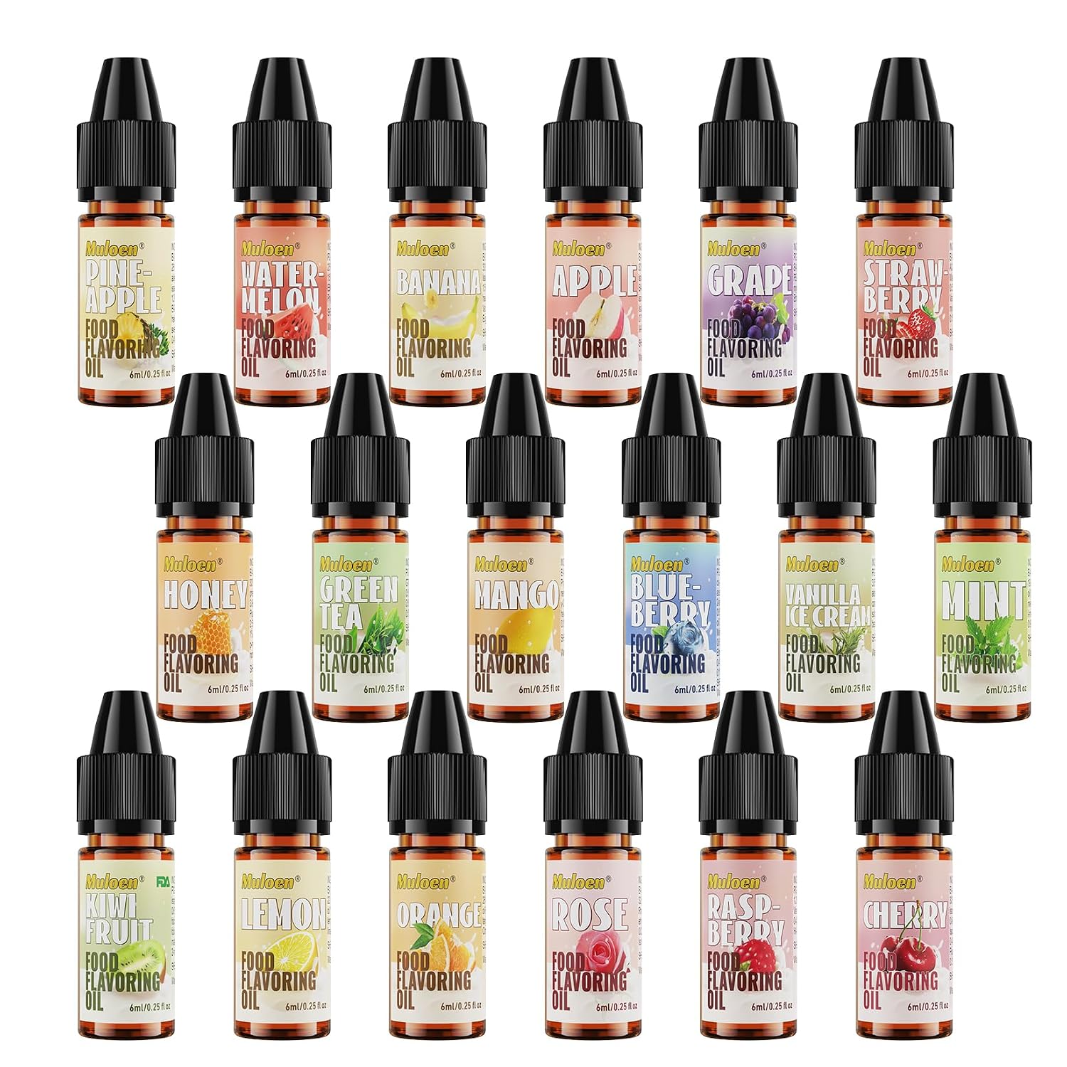 Food Flavoring Oil - 18 Flavors Candy Flavoring, Concentrate Flavor Extract for Baking, Lip Gloss, Drinks, Cooking, Soap - Water & Oil Soluble - 0.25 Fl Oz/Bottles