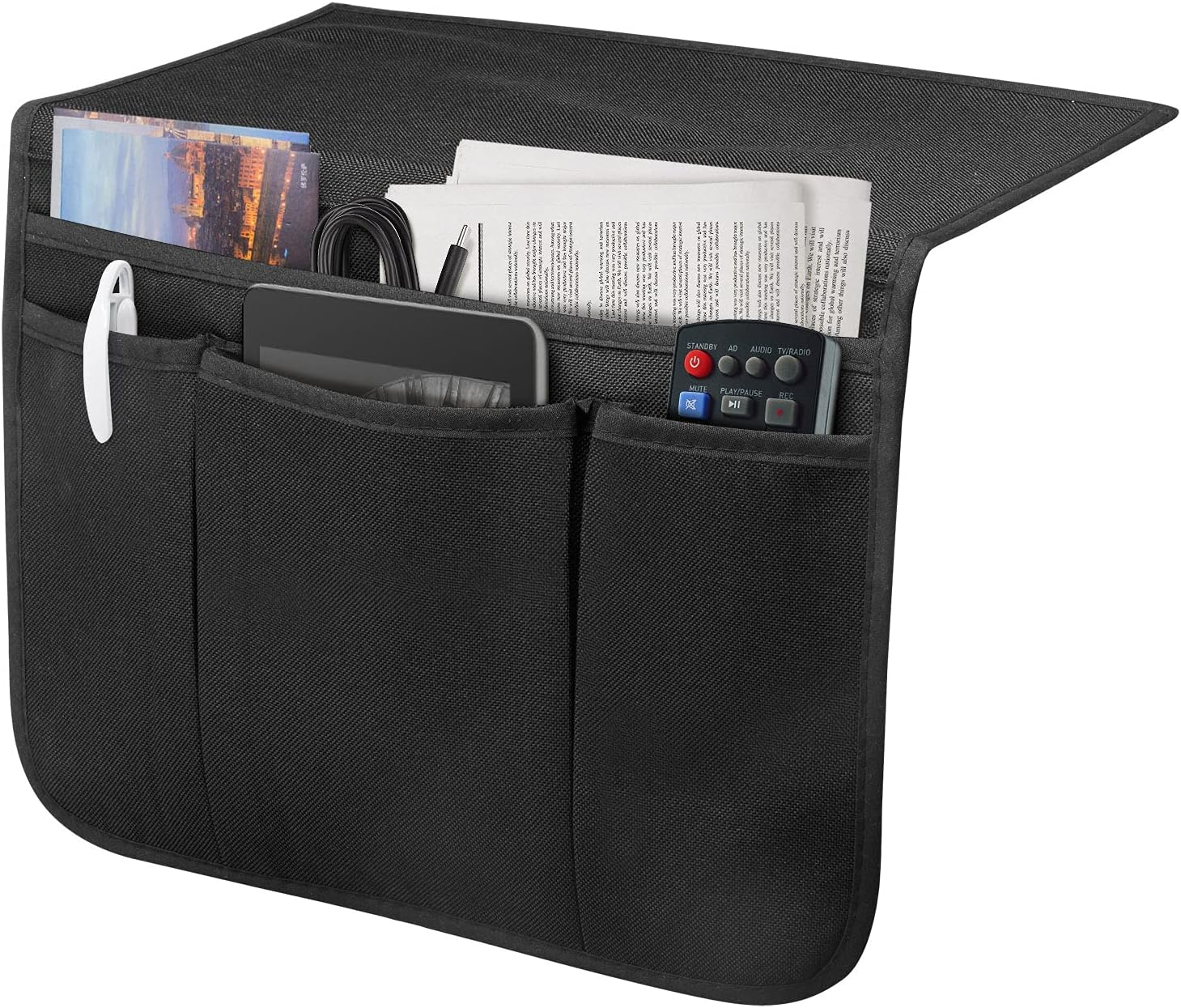 Bedside Caddy Bedside Storage Organizer Magazine Phone Tablet iPad Remote Holder, Organizer Caddy for Home College Dorm Bed, Sofa, Bunk Bed (Black)