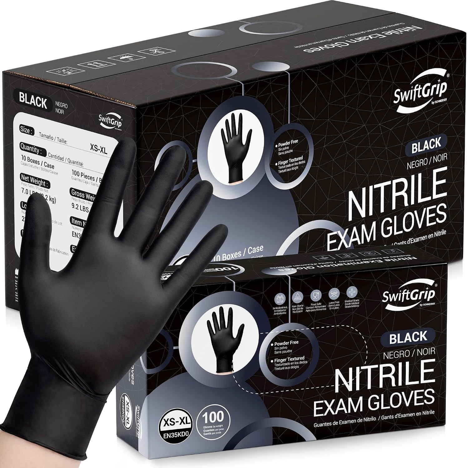 SwiftGrip Disposable Nitrile Exam Gloves, Black Nitrile Gloves Disposable Latex Free for Medical, Cooking & Esthetician