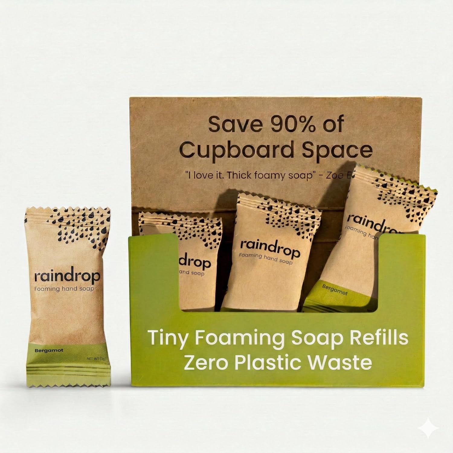 Raindrop Sustainable 4x Eco-friendly Hand Wash Refill Tablets, 1 Tablet = 1 Bottle of Soap 300 ml, Bergamot scented
