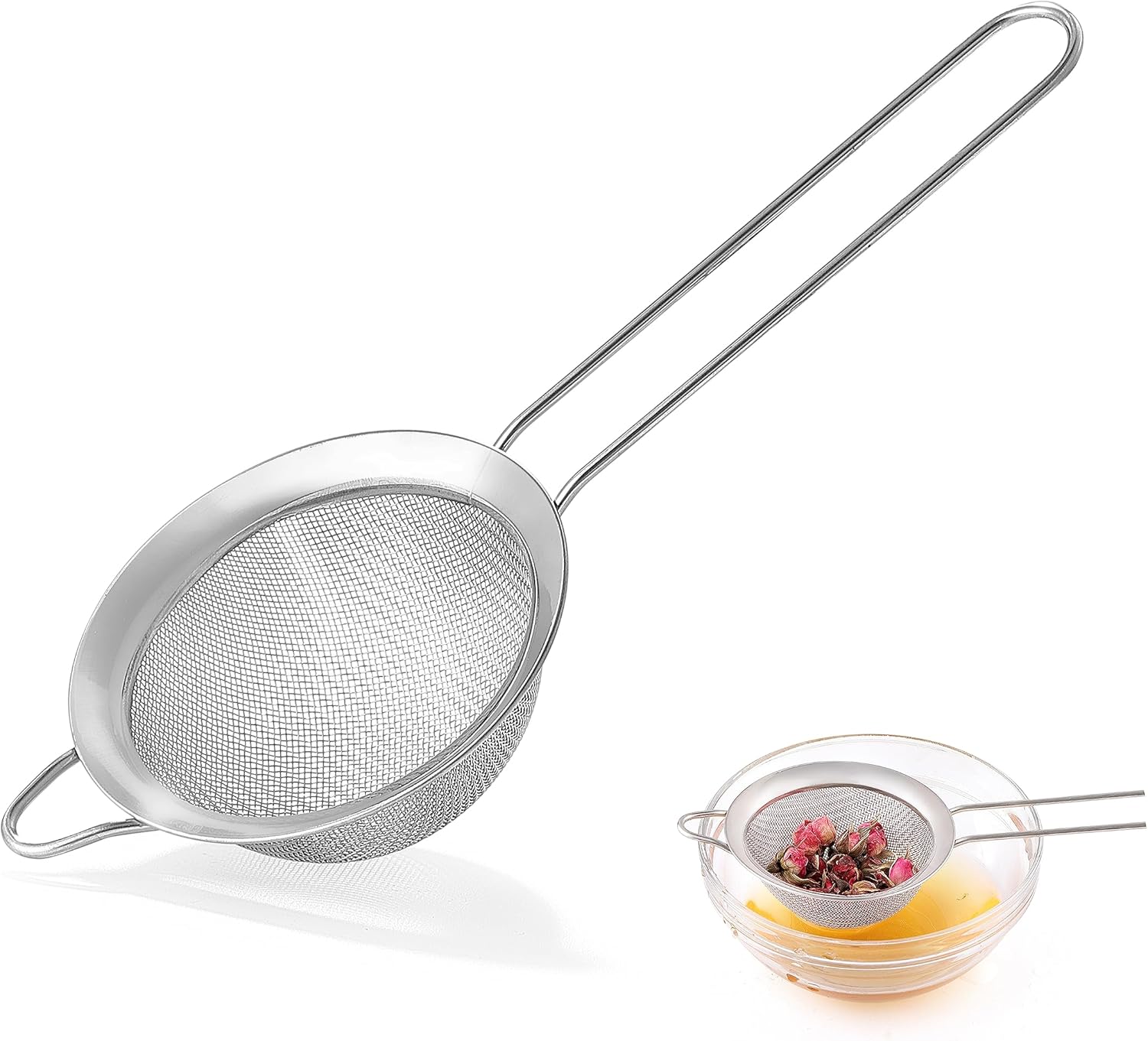 Fine Mesh Strainers for Kitchen, COKUMA Stainless Steel Metal Hand Small Mini Sieve Strainer, Cocktail Strainer Tea Coffee Juice Strainer，Food Strainer with Handlle (3.35inch, Silver)