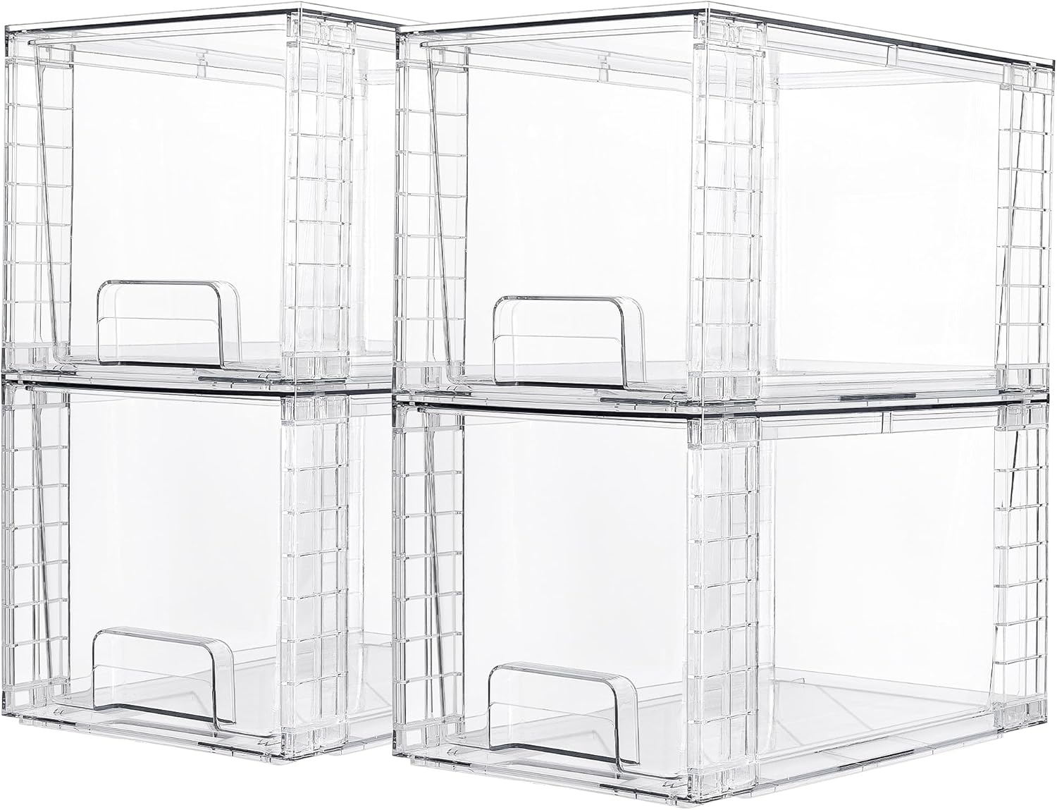 Vtopmart 4 Pack Large Stackable Storage Drawers,Easily Assemble Acrylic Bathroom Closet Undersink Organizers and Storage,Plastic Storage Bins for Kitchen Cabinets,Pantry,Makeup,Medicine Organization