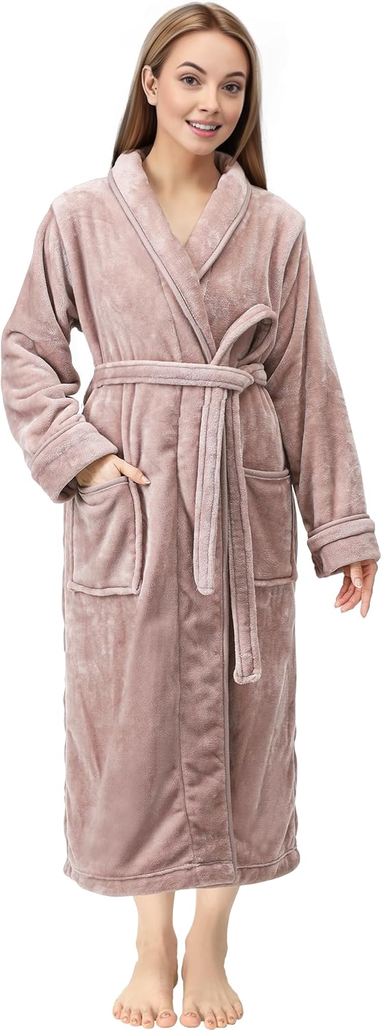 NY Threads Premium Women's Robe Plush Soft Long Bathrobe Warm Fleece Shawl Collar Spa Robe