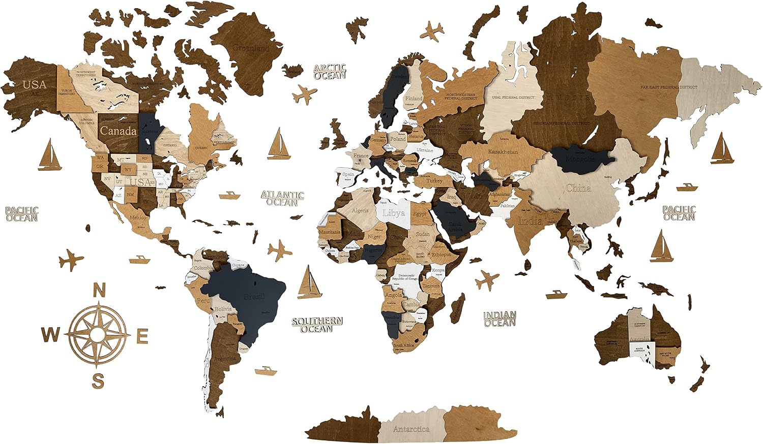 WoodLeo Wooden World Map 3D Art Large Wall Decor - Size (M, L, XL) Any Occasion Gift Idea - Wall Art For Home, Kitchen or Office (SIZE XL, COFFEE)