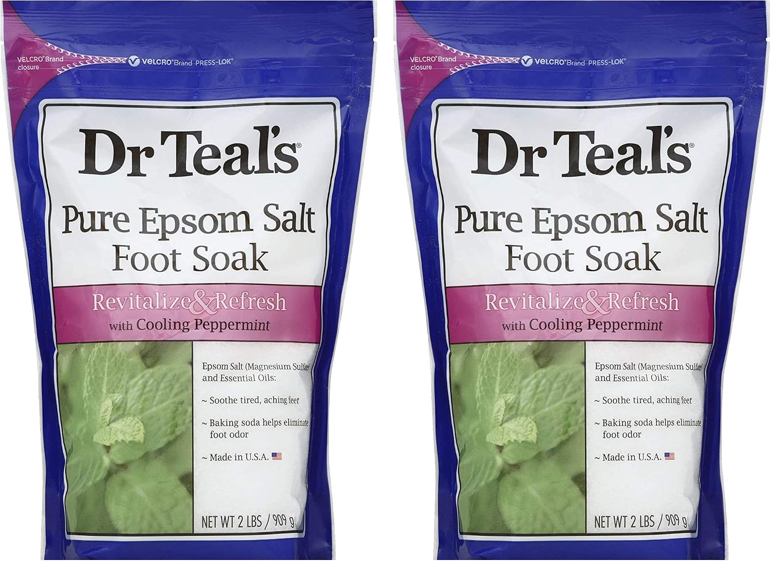 Dr. Teal's Pure Epsom Salt Foot Soak Solution Gift Set (2 Pack, 2lbs ea.) - Revitalize & Refresh with Cooling Peppermint - Essential Oils & Baking Soda Ease Aches & Pains and Eliminate & Prevent Odor