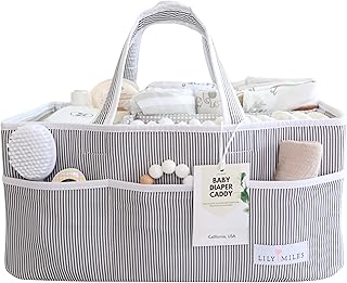 Lily Miles Baby Diaper Caddy Organizer - Baby Shower Basket for Newborn Boys or Girls - Nursery Must Haves for New Mom - Baby Registry Favorites - Large Storage Tote for Changing Table or Car, Gray